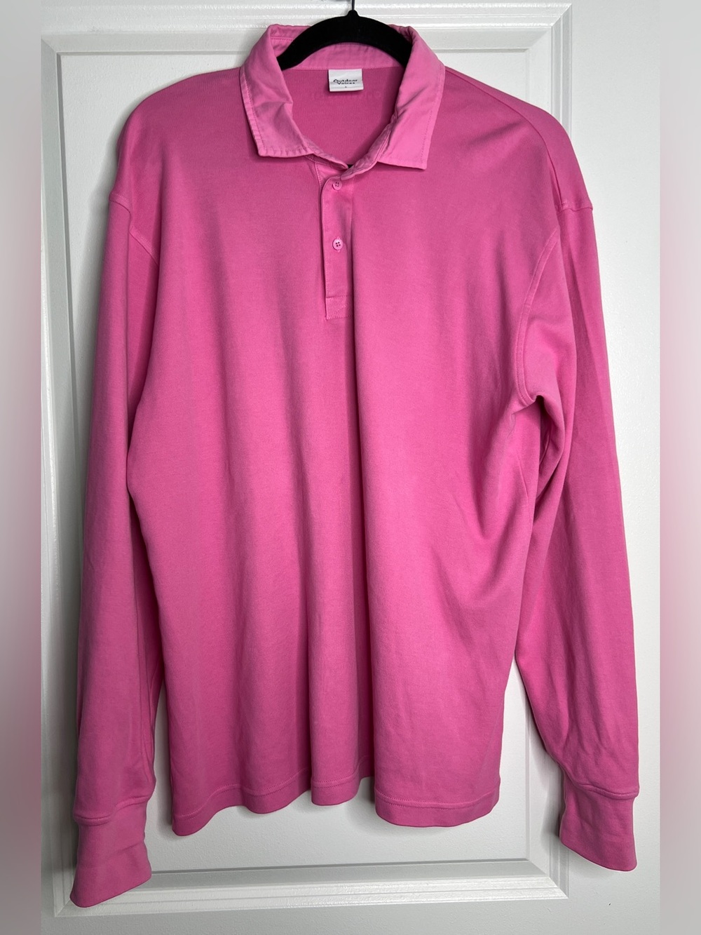 Outdoor Voices Long Sleeve Polo Shirt Men's L Pink 100% Organic Cotton Casual